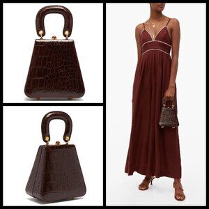💕STAUD💕 Kenny Bag Brown Crocodile Embossed